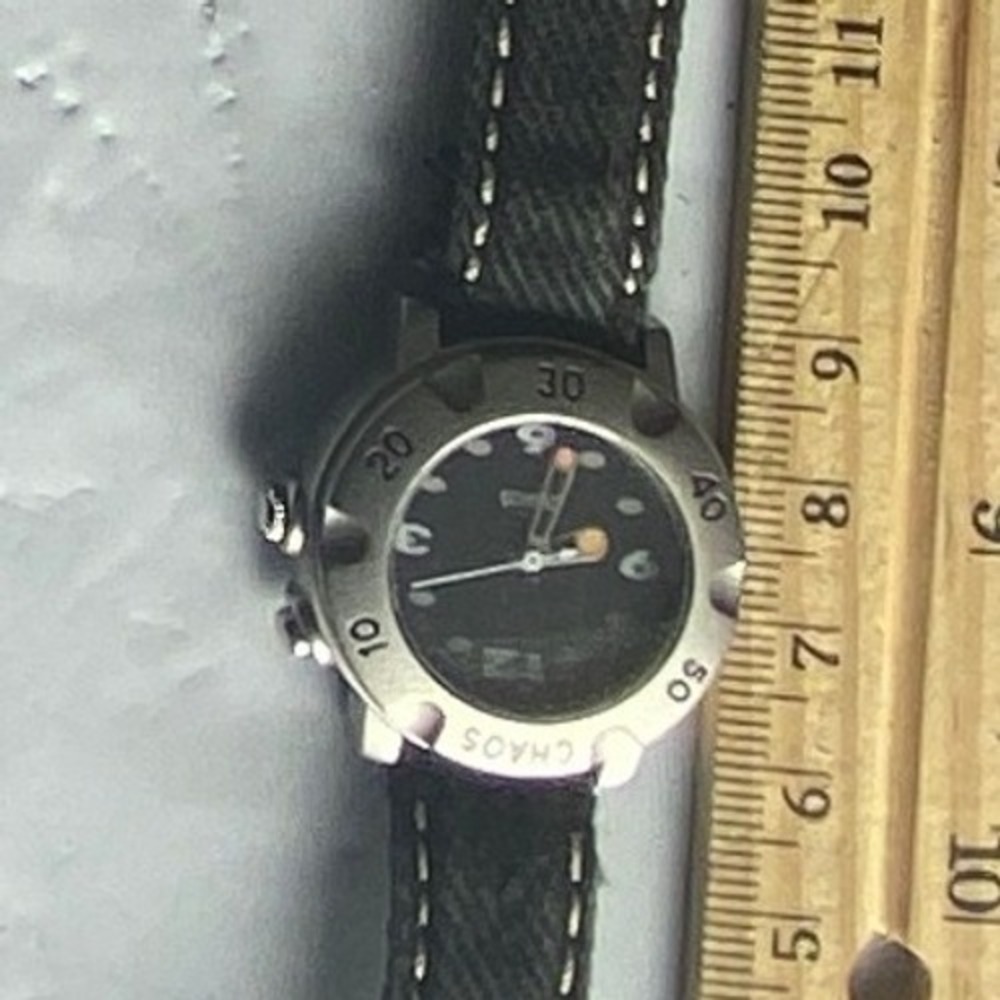 Mens Black Analog Quartz Watch with Black Leather Band